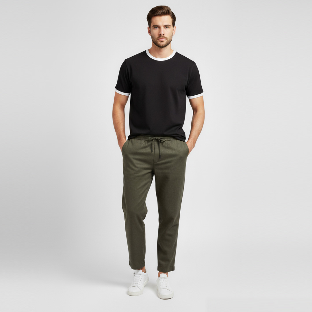 تی شرت آستین کوتاه مردانه رانژ مشکی مدل یقه و لبه آستین سفید 25RA22D11M-1401-01