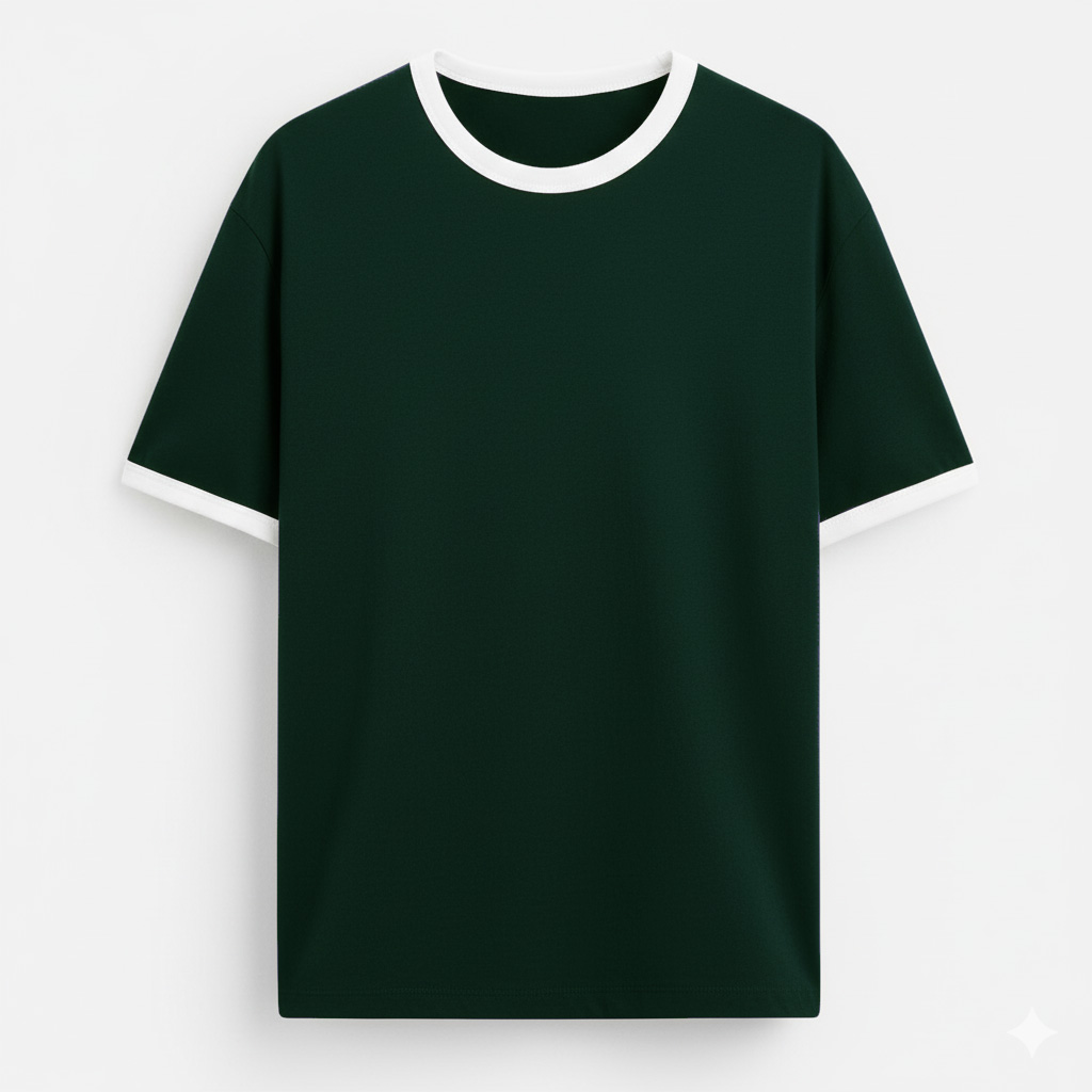 تی شرت آستین کوتاه مردانه رانژ سبز یشمی تیره مدل یقه و لبه آستین سفید 25RA22D11M-1411-01